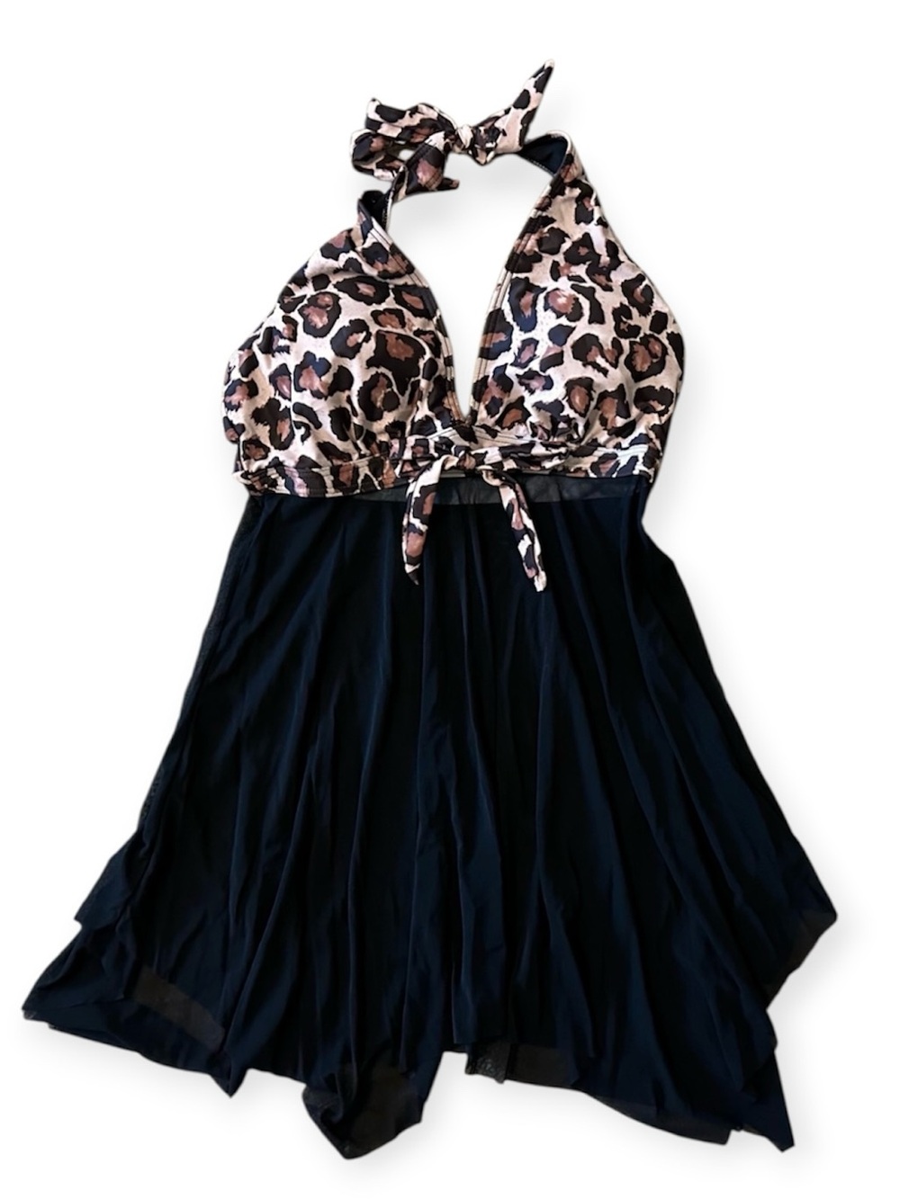 HOLIPICK-Leopard Halter Swim Top/Dress -Black & Tan-TOP ONLY!!